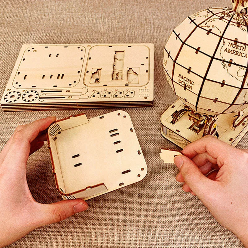 3D Wooden Globe Puzzle — Mechanical Model Kit