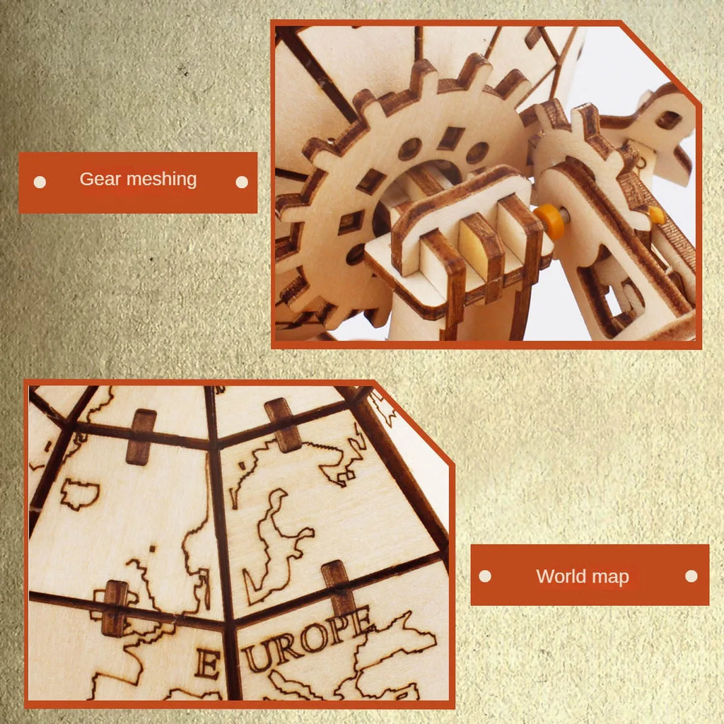 3D Wooden Globe Puzzle — Mechanical Model Kit